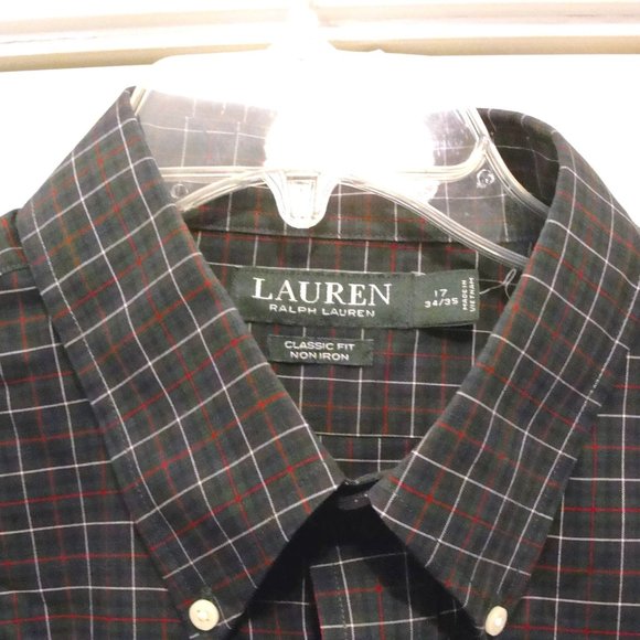 Lauren Ralph Lauren Other - Ralph Lauren LS 17 34/35 Dark Green  Red Non-Iron